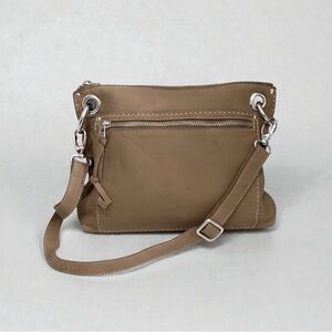 Roots Large Leather Crossbody Bag In Taupe